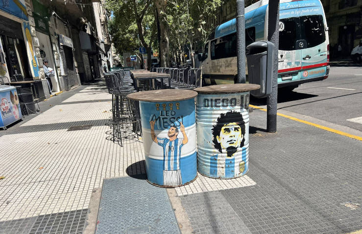 Messi and Maradona, football legends in Buenos Aires.