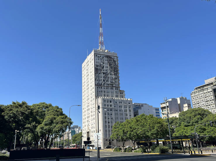Portrait of Eva Perón above Avenida 9 de Julio.