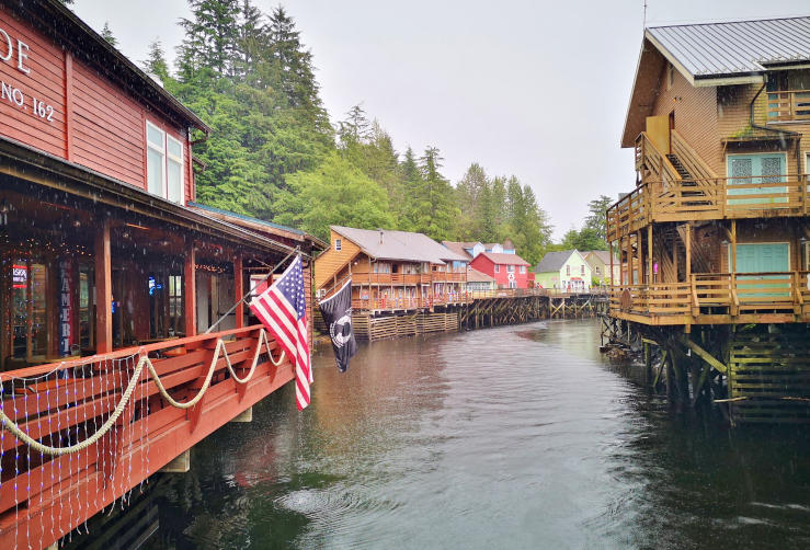 Historic waterfront houses in Ketchikan, Alaska.