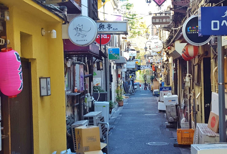 Street in Golden Gai, Shinjuku, Tokyo, with tiny bars