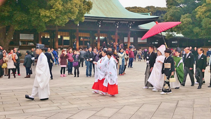 Wedding ceremony at Meiji Jingu Shinto shine