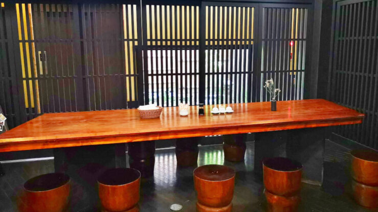 Traditional dining room in a Tokyo ryokan with tatami rooms