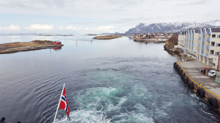 A Hurtigruten cruise ships stops at the small coastal villages and towns along the west coast in Norway.