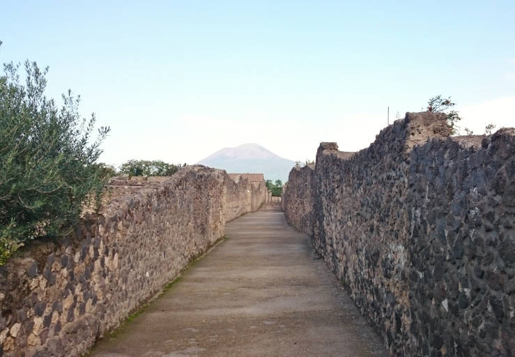 Ruins of Pompeii with Mount Vesuvius in the background, Campania, Italy