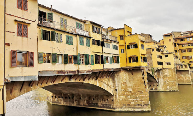 Ponte Vecchio bridge viewed from the riverside in Florence, Italy