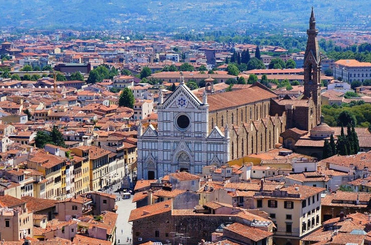 Aerial view of Santa Croce district in Florence, Italy