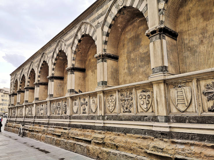 Decorative marble details on the exterior of Santa Maria Novella church in Florence