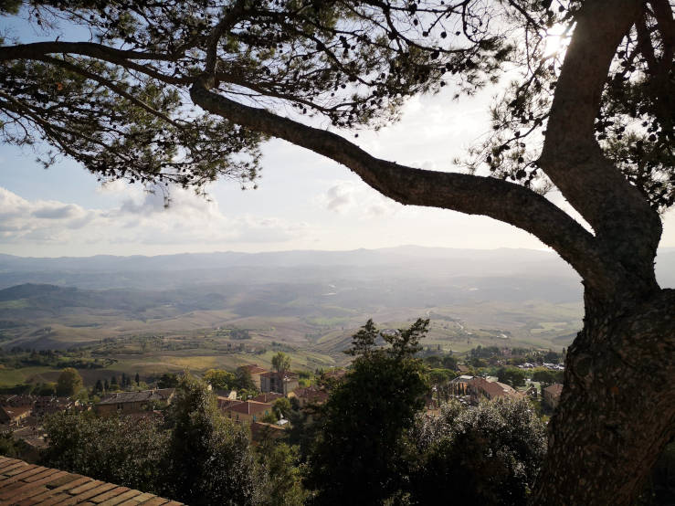 Rolling Tuscan landscape towards the coast seen from Volterra