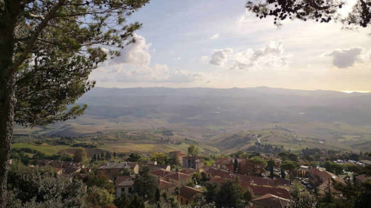 View from Volterra across the Tuscan countryside towards the coast