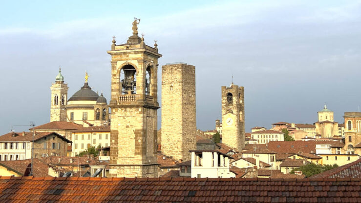 Church rooftops and medieval towers in Città Alta, Bergamo