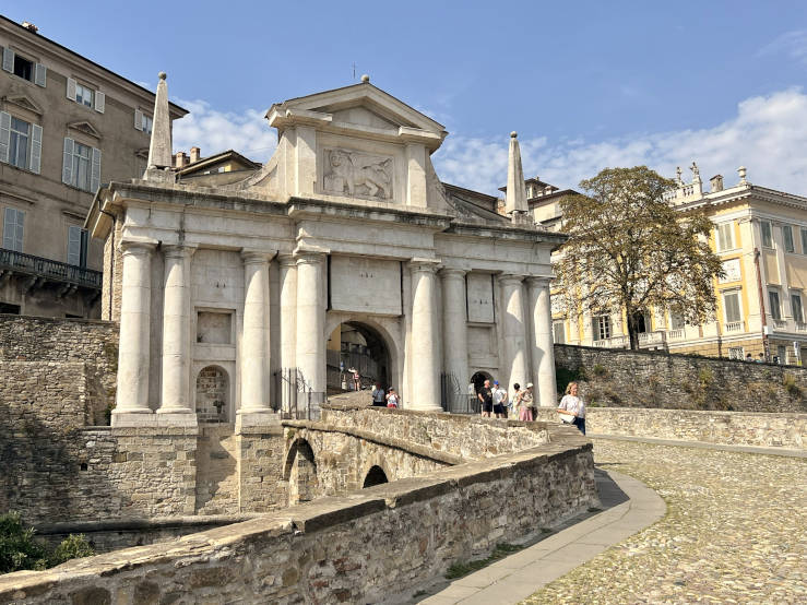 Porta San Giacomo entrance to Città Alta, Bergamo, Italy