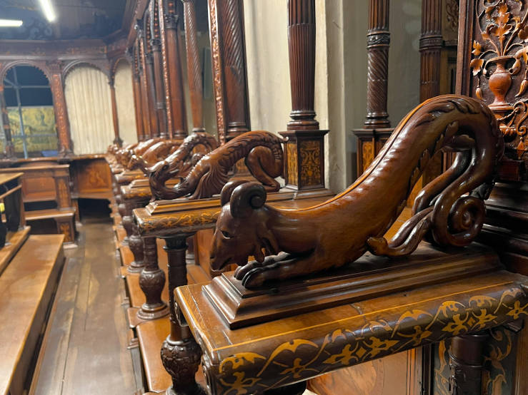 Animal carvings inside Basilica di Santa Maria Maggiore in Bergamo