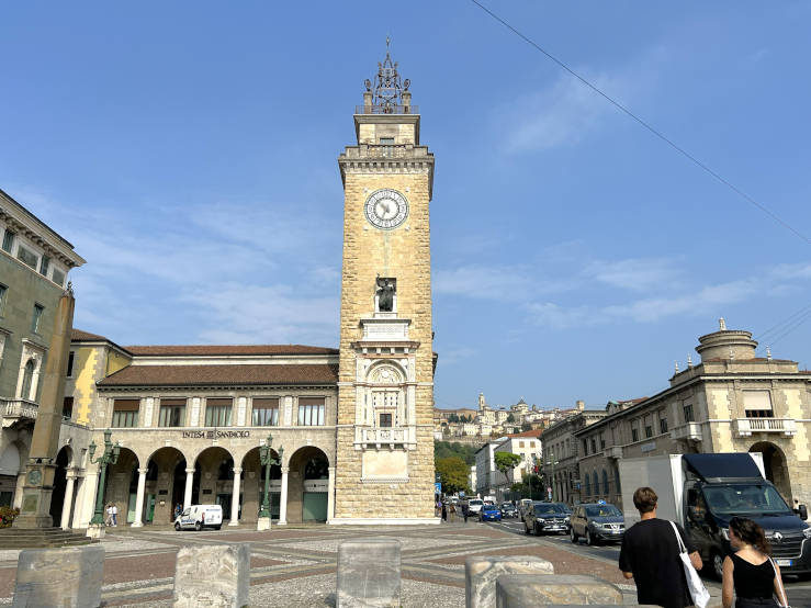 Torre dei Caduti with Città Alta in the background, Bergamo