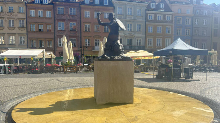 Warsaw Mermaid statue in the Old Town Market Square, one of the Polish capital’s best-known landmarks